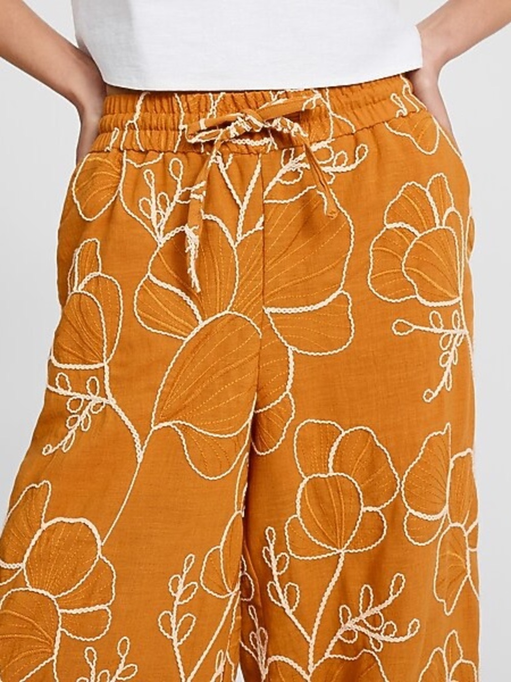 Express Wide-Leg Embroidered Drawstring Pants - Picture 4 of 5